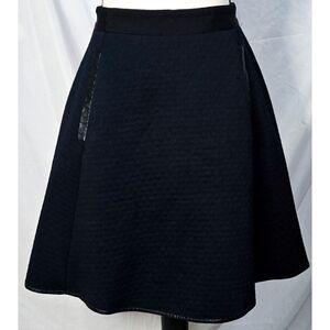 Madewell Navy Blue A Line Skirt Black Faux Leather Trim Pockets Zipper
